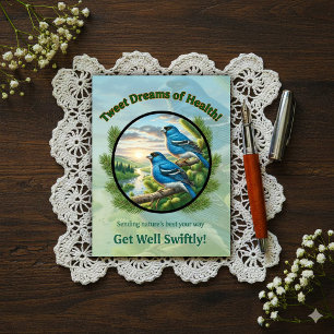 Beautiful Blue Grosbeaks Get Well Postcard
