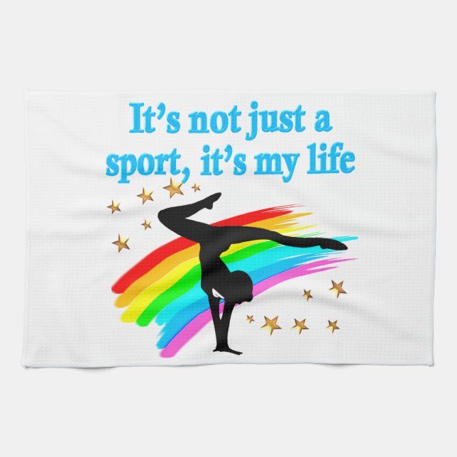 BEAUTIFUL BLUE GYMNASTICS IS MY LIFE DESIGN TEA TOWEL (Horizontal)