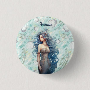 Beautiful Blue-Haired Mermaid  3 Cm Round Badge