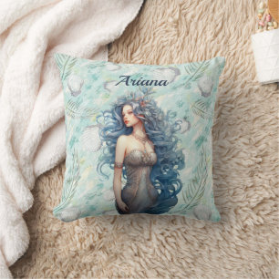 Beautiful Blue-Haired Mermaid  Cushion