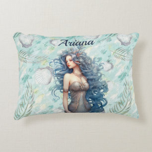 Beautiful Blue-Haired Mermaid  Decorative Cushion