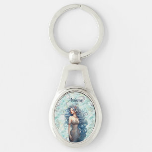 Beautiful Blue-Haired Mermaid  Key Ring