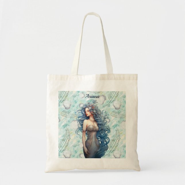 Beautiful Blue-Haired Mermaid  Tote Bag (Front)