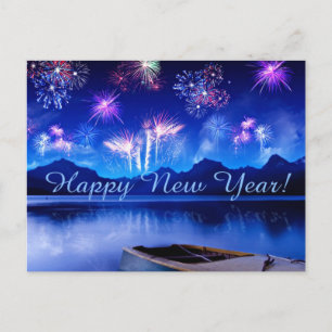 beautiful blue happy new year postcard