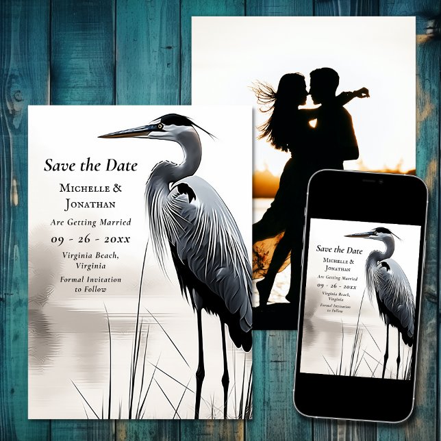 Beautiful Blue Heron Coastal Bird Photo Wedding Save The Date (Beautiful Blue Heron Coastal Bird Photo Wedding Save The Date)