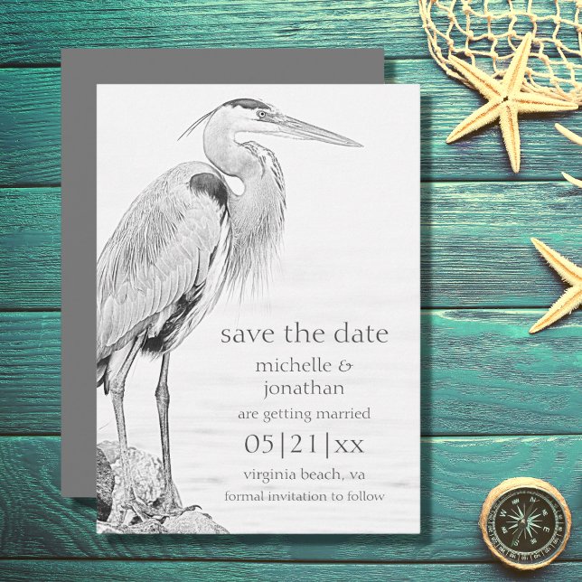 Beautiful Blue Heron Water Bird Sketch Wedding Save The Date (Creator Uploaded)