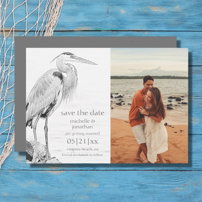 Beautiful Blue Heron Water Bird Wedding Photo Save The Date (Creator Uploaded)