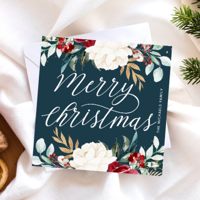 Beautiful Blue Holiday Floral Christmas Card (Creator Uploaded)