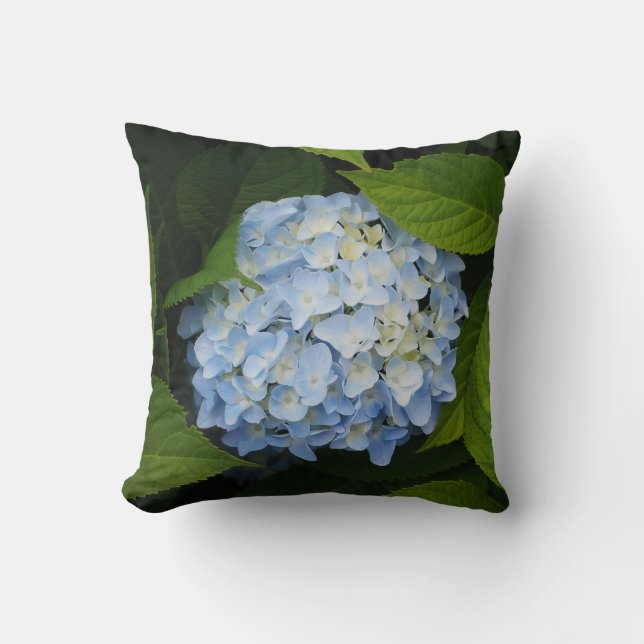 Beautiful Blue Hydrangea Floral Photo Cushion (Front)