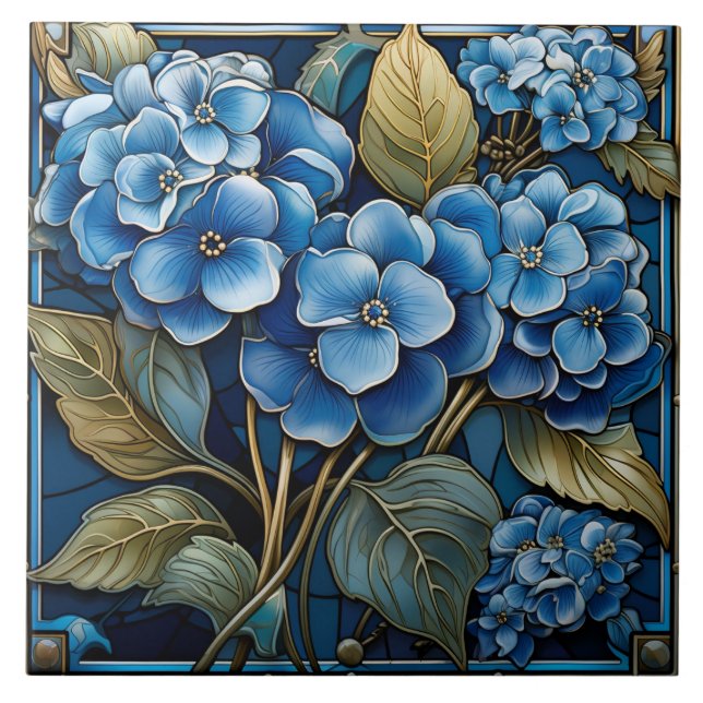Beautiful Blue Hydrangea Flower Ceramic Tile (Front)