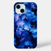 Beautiful Blue Hydrangea Flowers in Night