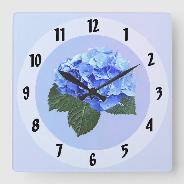 Beautiful Blue Hydrangea Square Wall Clock (Front)