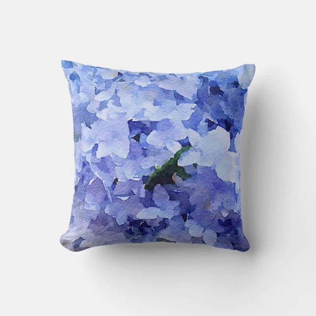 Beautiful blue hydrangea throw pillow. cushion (Front)