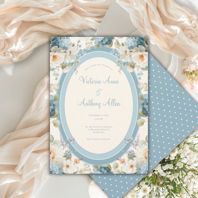 Beautiful Blue Hydrangeas Cream Floral Wedding  Invitation (Creator Uploaded)