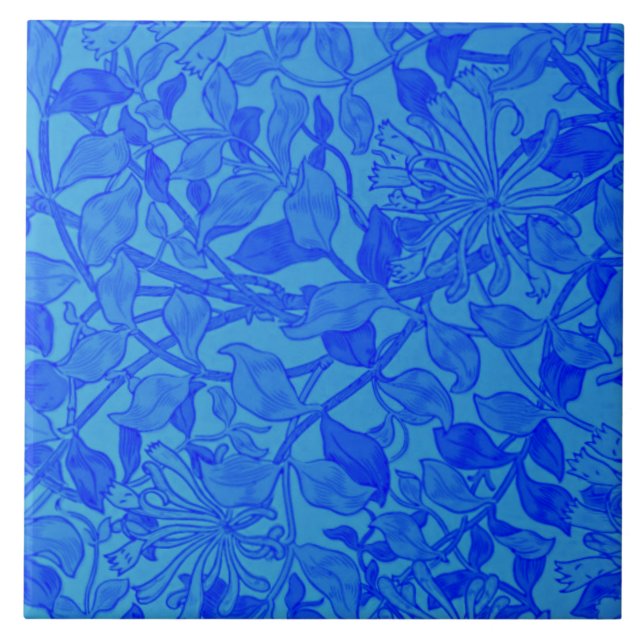 Beautiful blue indigo honeysuckle pattern ceramic tile (Front)