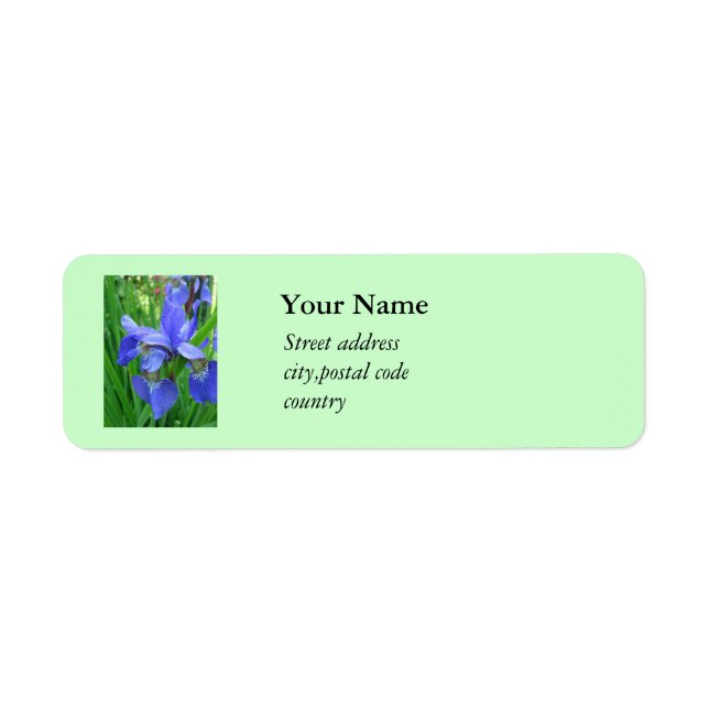 beautiful blue iris flowers return address label (Front)