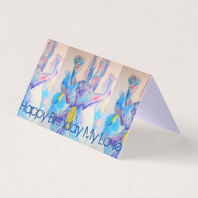 Beautiful Blue Iris Painting Love Birthday Card (Front)