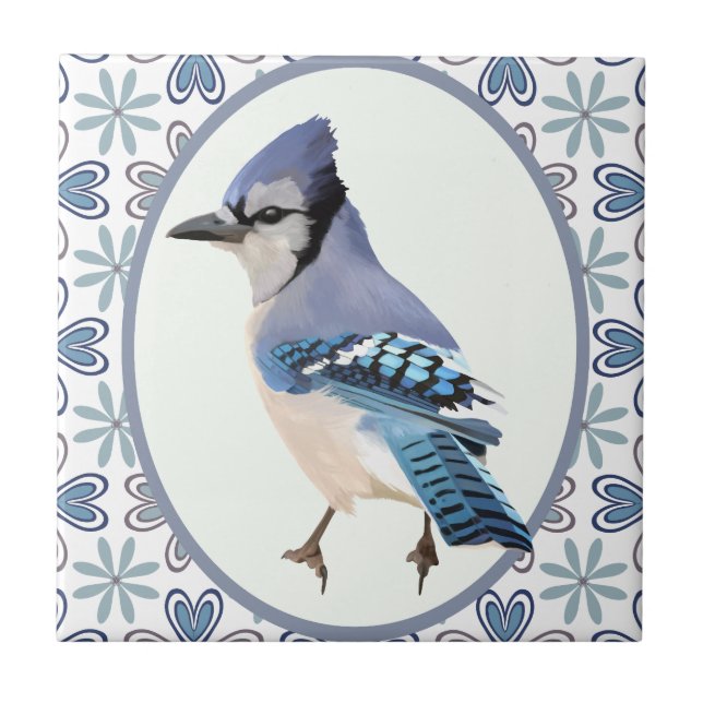 Beautiful Blue Jay Bird Ceramic Tile (Front)