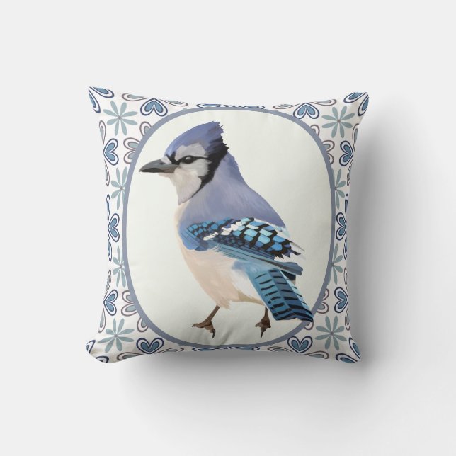 Beautiful Blue Jay Bird Cushion (Front)