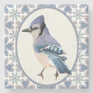 Beautiful Blue Jay Bird Stone Coaster