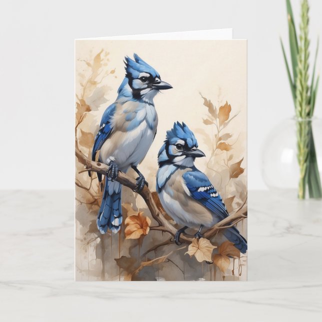 Beautiful Blue Jays Sitting on Tree Branch Blank Card (Front)