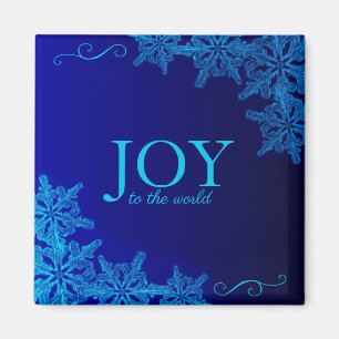 Beautiful Blue Joy to the World Snowflake Magnet