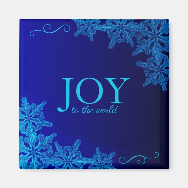 Beautiful Blue Joy to the World Snowflake Magnet (Front)