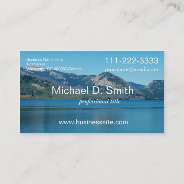 Beautiful blue lake, sky and mountain landscape business card (Back)