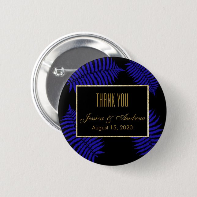 Beautiful Blue Leaf Bracken Wedding 6 Cm Round Badge (Front & Back)