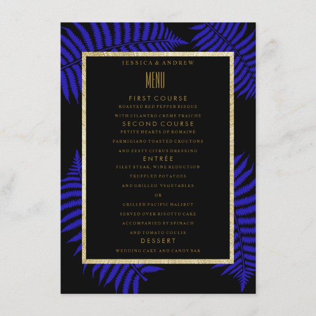 Beautiful Blue Leaf Bracken Wedding Menu (Front)