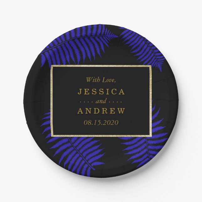 Beautiful Blue Leaf Bracken Wedding Paper Plate (Front)