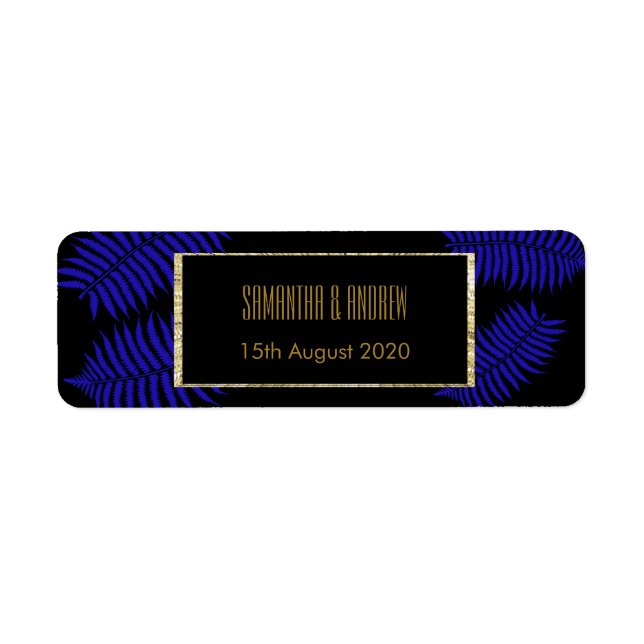 Beautiful Blue Leaf Bracken Wedding Return Address Label (Front)