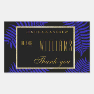 Beautiful Blue Leaf Bracken Wedding Thank You Rectangular Sticker