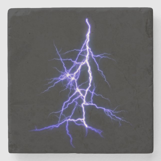 Beautiful Blue Lightning on Black Background Stone Coaster (Front)