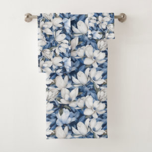 Beautiful Blue Magnolia Bath Towel Set