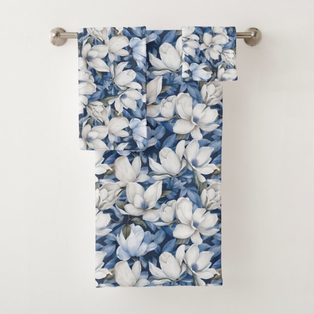 Beautiful Blue Magnolia Bath Towel Set (Insitu)