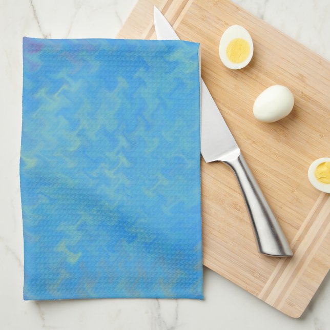 Beautiful Blue Marbled Paper Look Tea Towel (Quarter Fold)