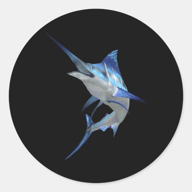 Beautiful Blue Marlin Fishing Short Sleeve  Classic Round Sticker (Front)