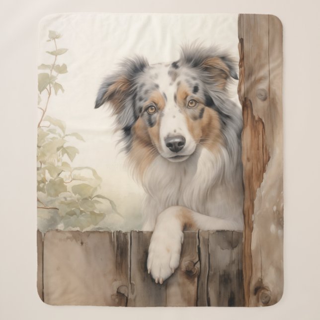 Beautiful Blue Merle Aussie Sherpa Blanket (Front)