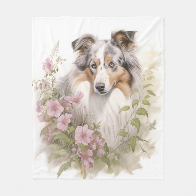Beautiful Blue Merle Sheltie Fleece Blanket (Front)