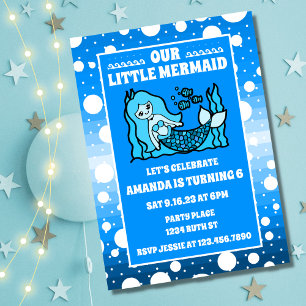 Beautiful Blue Mermaid Under The Sea Birthday Invitation