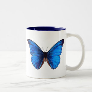 Beautiful Blue Monrach butterfly vintage art Two-Tone Coffee Mug