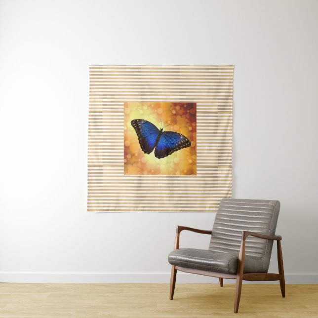 Beautiful Blue Morpho Butterfly Bokeh Poster Tapestry (In Situ)