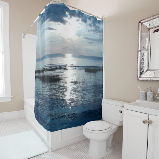 Beautiful Blue Ocean Sunset over Cape Cod Shower Curtain (In Situ)