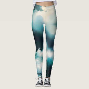 Beautiful Blue Ocean waves painting Leggings