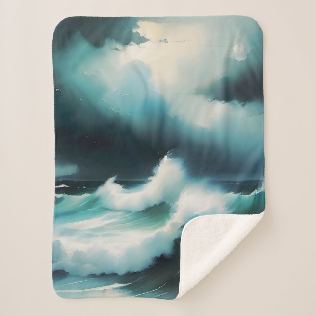 Beautiful Blue Ocean waves painting Sherpa Blanket (Front)