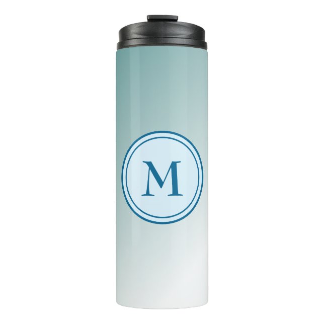 Beautiful Blue Ombre Monogram Thermal Tumbler (Front)
