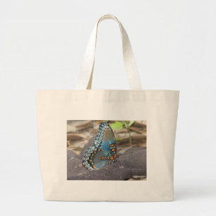 Beautiful Blue Orange and Black Butterfly. Large Tote Bag
