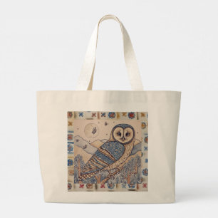 Beautiful Blue Owl and Butterfly under the Moonlig Large Tote Bag
