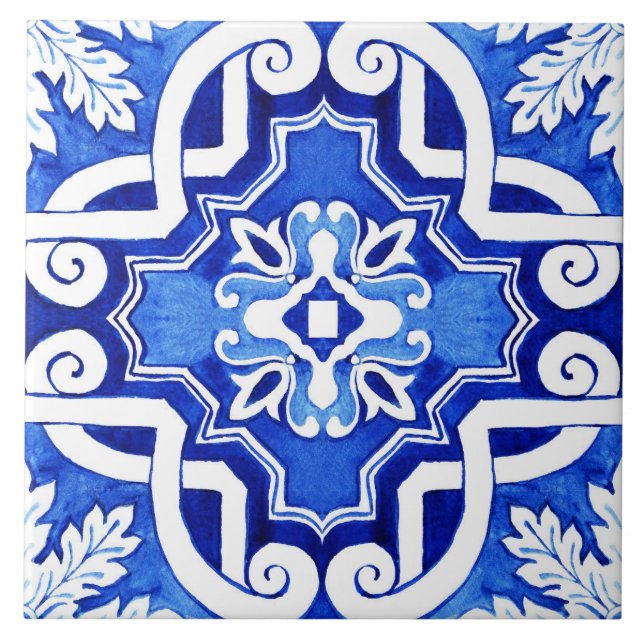 Beautiful Blue Painted Style Ceramic Tile. Ceramic Tile (Front)